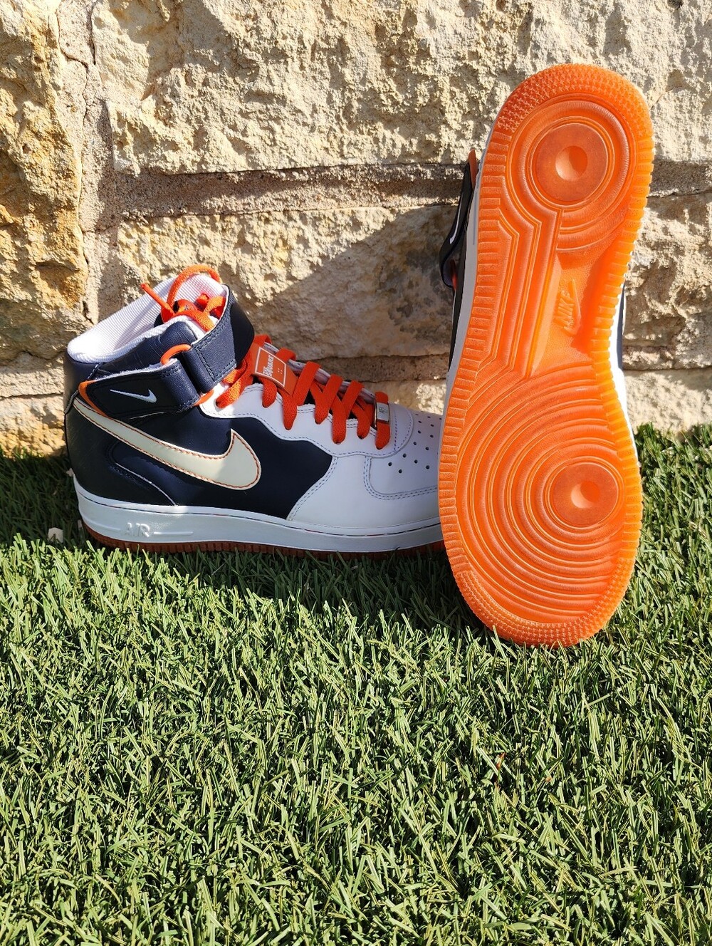 Nike Air Force 1 Mid "07 Orange Blaze" Sneakers in Navy, White & Orange